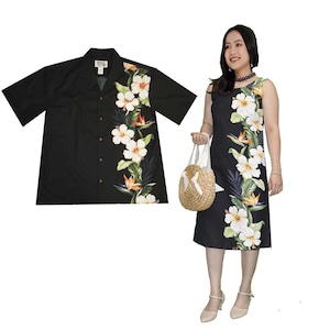 White Hibiscus Hawaiian Shirt & Dress Set: Matching Cotton Aloha Clothes