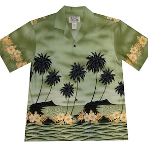 Men&#39;s Palm Tree Hawaiian Shirt: Handmade Aloha Cotton Luau Shirt