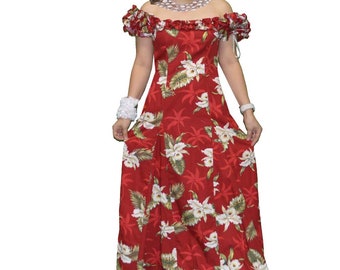 Hawaiian Muumuu Dress – White Orchid Wedding Maxi, Made in Hawaii