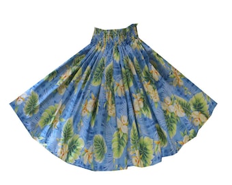 Orchid Print Hula Skirt: Handcrafted Hawaiian Pa'u Cotton Skirt