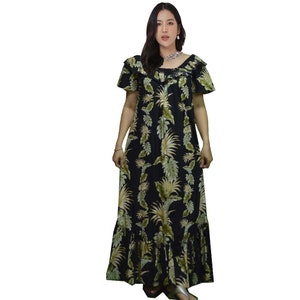 Hawaii-Crafted Long Muumuu Dress with Puff Sleeves, Elegant Design, and a Handy Pocket - Ideal for Casual Chic and  Mother&#39;s Day Gift