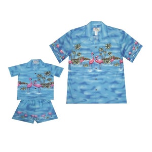 Dad and Me Matching Hawaiian Shirts – Pink Flamingo Print, 100% Cotton, Family Luau Outfit, Handmade in Hawaii, Father Son Set