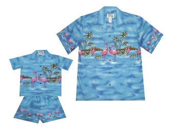 Made in Hawaii, Hawaiian /Aloha Shirts with Pink Flamingo Print - Available for Bulk Orders Up to 8XL Plus , Perfect for Weddings & Groups