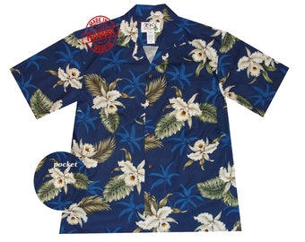 Made in Hawaii, Hawaiian /Aloha Shirts with Original Orchid Print - Available for Bulk Orders Up to 8XL Plus , Perfect for Weddings & Groups