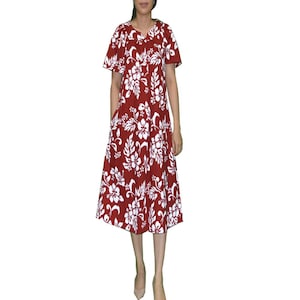 Hibiscus Floral Midi Muumuu Dress - 100% Cotton, Handmade in Hawaii, Hawaiian Aloha Style / Casual Chic and Perfect Gifting for Mother