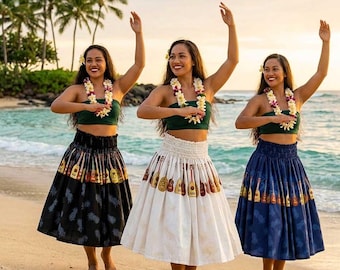 Authentic Made in Hawaii Pa'u Skirt, Handmade Hawaiian Hula Skirt, Ukulele Guitar Print, 100% Cotton Poplin, Hula Dance, Hālau, Luau Outfit