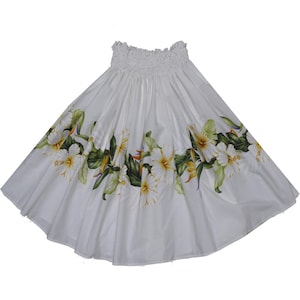 White Hibiscus Paʻu Hula Skirt - Authentic Handcrafted Hula Skirt with Hibiscus Print, Made in Hawaii | Traditional Dance & Gift by Honolulu