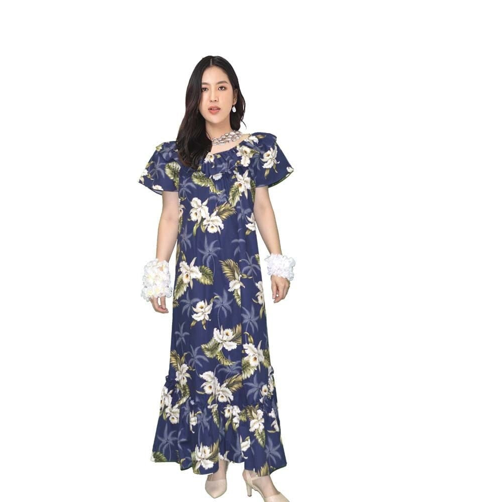 modern long evening dresses Classic Hibiscus Tube Top Maxi Hawaiian Dress| Edens Hawaii One Size / Navyblue