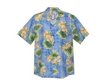Women's Hawaiian Cotton Shirt: Orchid Floral Print Aloha Shirt