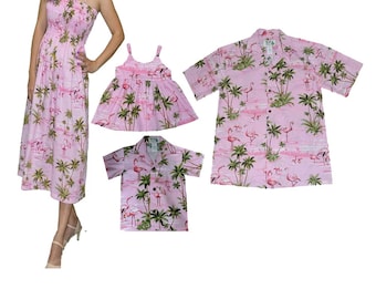 Matching Couple Outfits Pink Flamingo Print Shirt/Dress/Top/Kids Family Matching Group Birthday/Wedding Gift Handmade in Hawaii