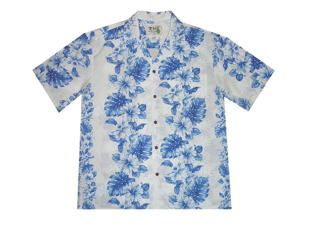 White Hibiscus Panel Hawaiian Shirt Men Made in Hawaii - Etsy