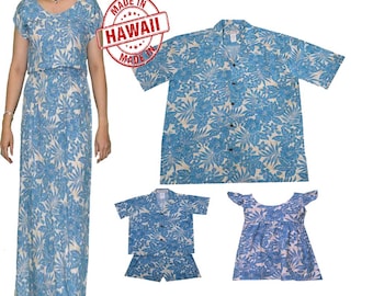 Hawaiian Family Outfits Handmade in Hawaii -USA | Matching Couple Summer Shirt & Dress Pupukea Hibiscus