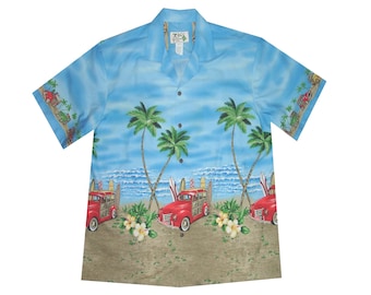 Men's Cotton Hawaiian Shirt: Red Card Print, Handmade Aloha Shirt