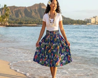 Handgemaakte Hula Paʻu-rok: print met hibiscus, authentieke Hawaïaanse dans