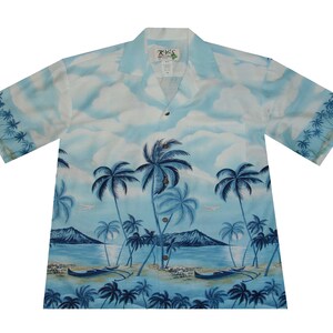 Men&#39;s Hawaiian Shirt: Palm Diamond Head Print, Handmade Cotton Aloha Shirt
