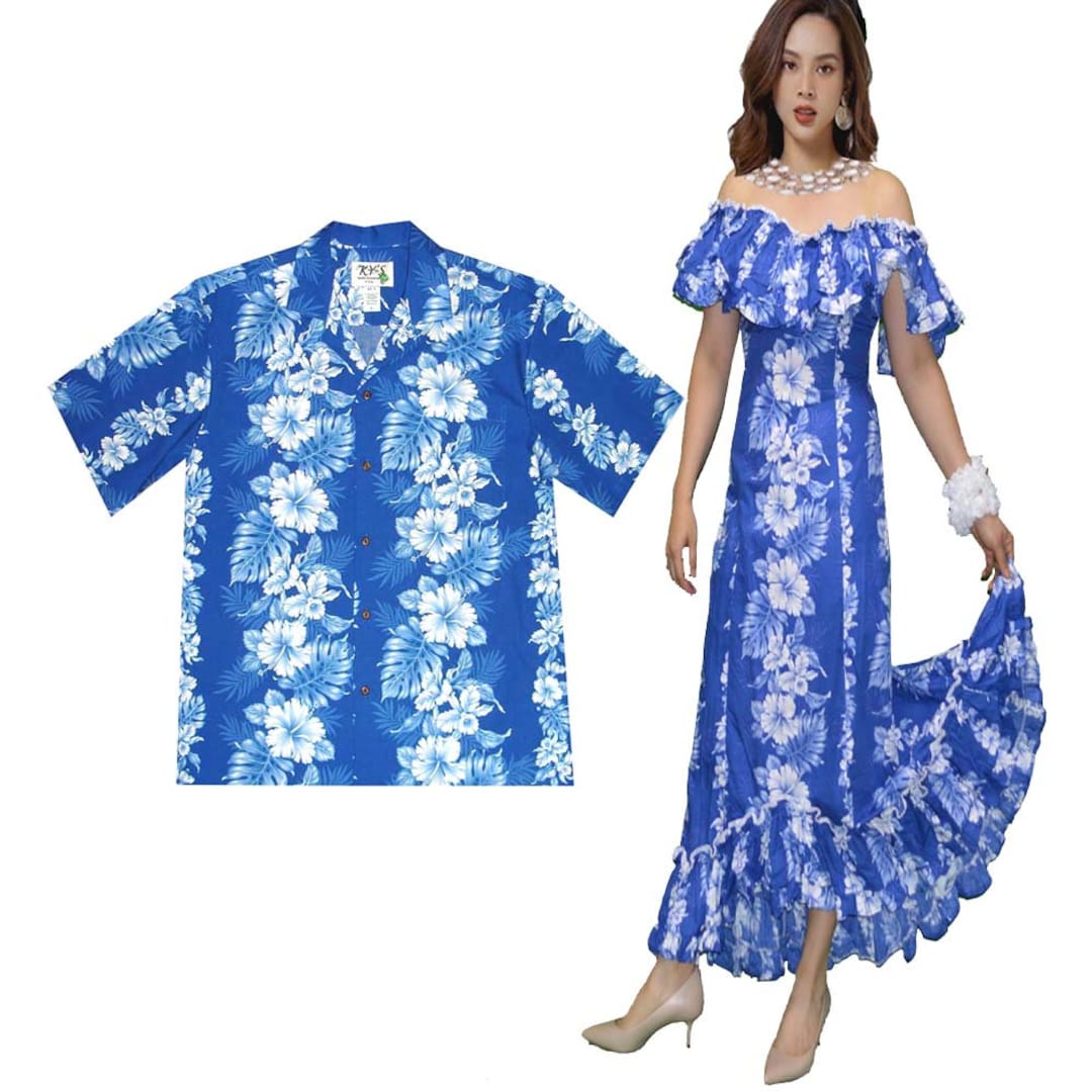 Buy Matching Hawaiian Muumuu Dress Shirt: Blue Hibiscus Cotton Couple Set  Online in India