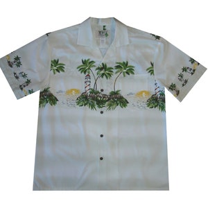 Lighthouse Border Hawaiian Shirt – Premium Cotton Aloha Shirt for Men, Nautical Island Print, Made in Hawaii, Vacation & Luau Outfit
