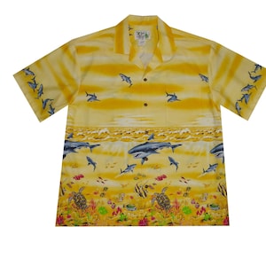 Ky&#39;s Aloha Shirt Made in Hawaii - Men&#39;s Beach Vacation Gift - Shark On Sea Life - Matching Daddy and Son