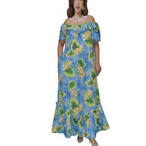 Handmade Hawaiian Muumuu Cotton Dress with Puff Sleeves, Elegant Orchid Print & One Pocket - Casual Chic / Valentine’s Gift for Her