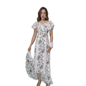 Hibiscus Cotton Muumuu Dress: Long Hawaiian Floral Gown