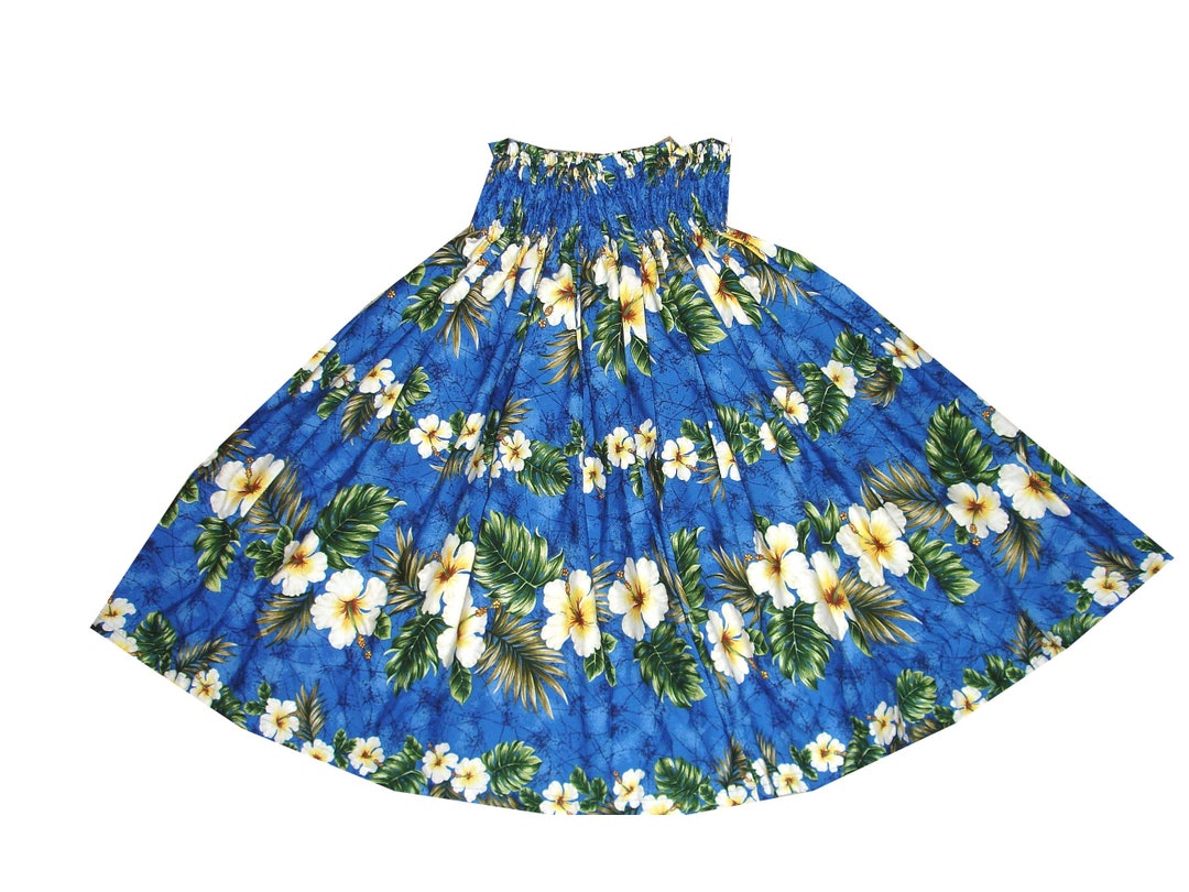 White Hibiscus Panel Cotton White Hula Skirt Made in Hawaii