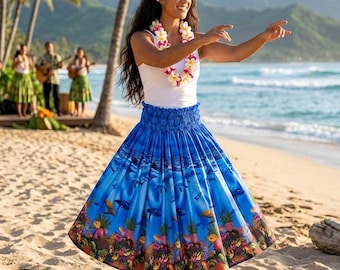 Handcrafted Hawaiian Hula Skirt, Aloha Dance Pau Skirt