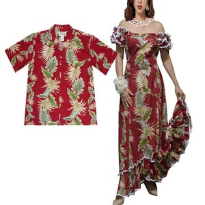 Handcrafted Couples Wedding Attire in Hawaii-Traditional Muumuu Dress Matching Hawaiian Shirts, Perfect Gift for Bride & Groom&#39;s Special Day