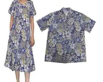 Hawaiian Hibiscus Floral Midi Muumuu Dress: Handmade Elegance with Puff Sleeves, Relaxed dresses, a Pocket - Casual Chic and Perfect Gifting
