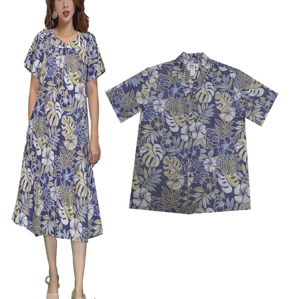 Hawaiian Hibiscus Floral Midi Muumuu Dress: Handmade Elegance with Puff Sleeves, Relaxed dresses, a Pocket - Casual Chic and Perfect Gifting