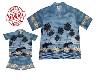 Daddy and Me Hawaiian Shirts Made In Hawaii | Father and Son Matching Shirts | Dad and Son Outfits | Matching Shirts Palm Tree Silhoutte