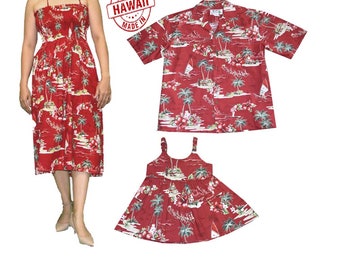 Christmas Family Outfits Made in Hawaii -USA | Matching Family Hawaiian Outfits in Pink Flamingo | Family Hawaiian Outfits | Aloha Shirts