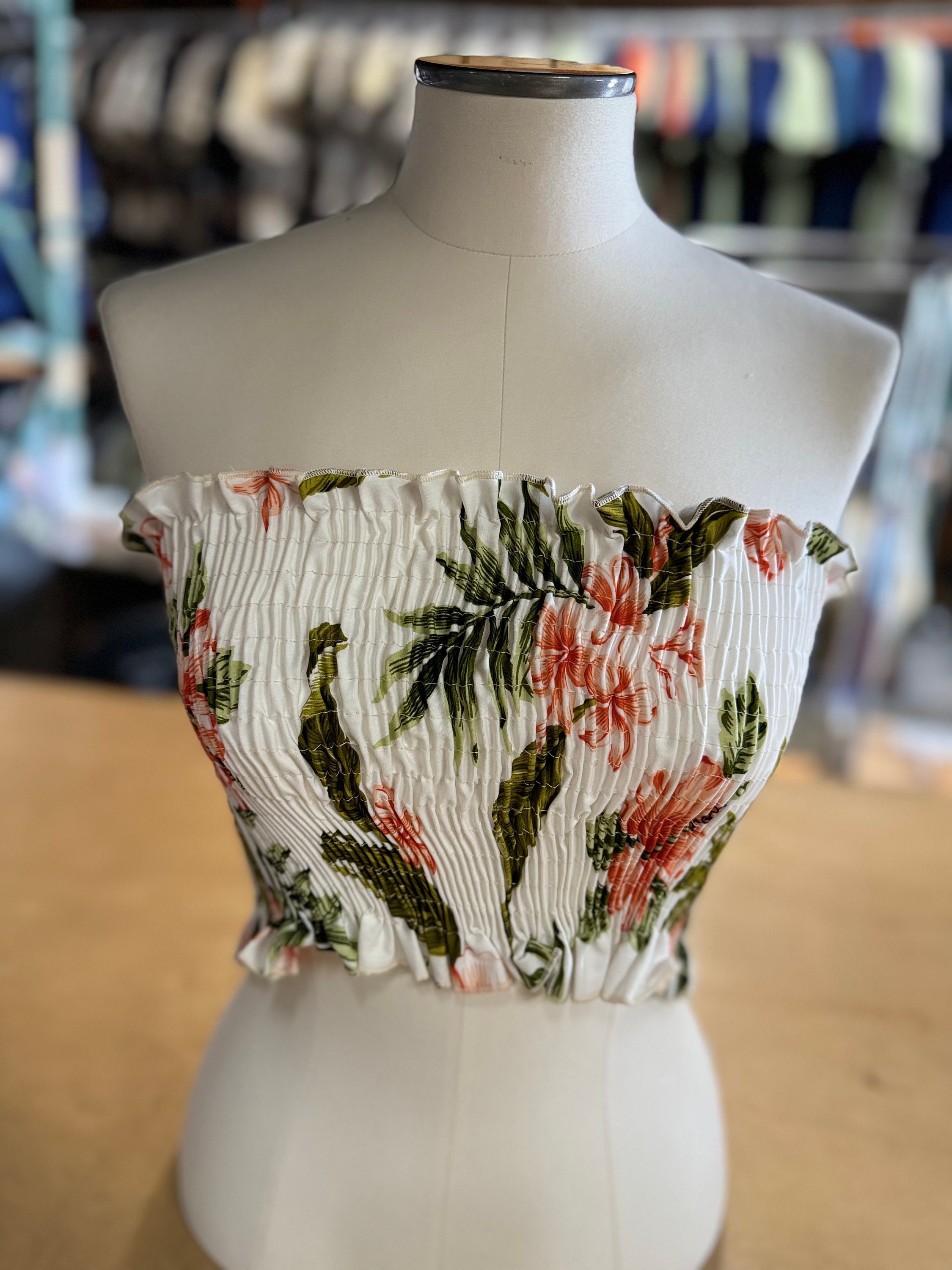 floral smocked tube top
