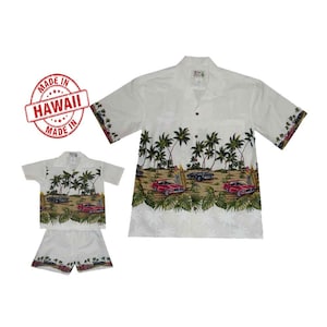 Matching Father & Son Hawaiian Shirts: Red Car Print Aloha Outfits