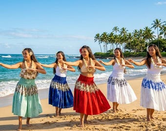 Authentic Made in Hawaii Pa'u Skirt, Handmade Hawaiian Hula Skirt, Hibiscus Print, Traditional Hula Performance, Merrie Monarch, Luau Outfit