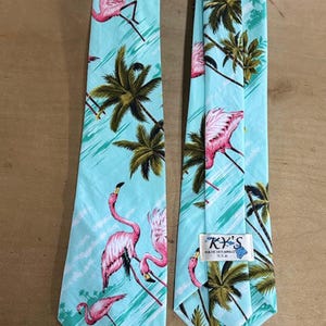 Flamingo Print Necktie: Hawaiian Wedding Groomsmen Gift, Handmade in Hawaii