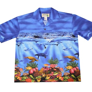 Border Hawaiian Shirt with Whale Sea Life Print – Authentic Aloha Wear Made in Hawaii, Perfect for Gifts, Weddings & Group Events