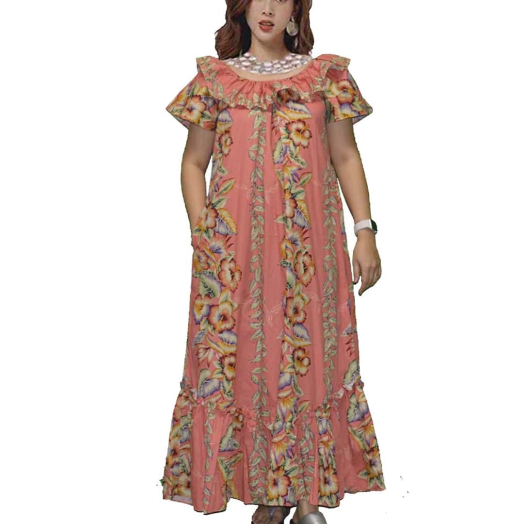 Hawaii-crafted Long Muumuu Dress With Puff Sleeves, Elegant Design, and ...