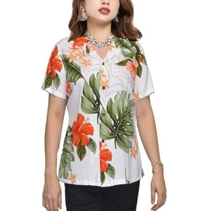 Rotes Hibiskus-Hawaiihemd : Frauen-Aloha-Bluse