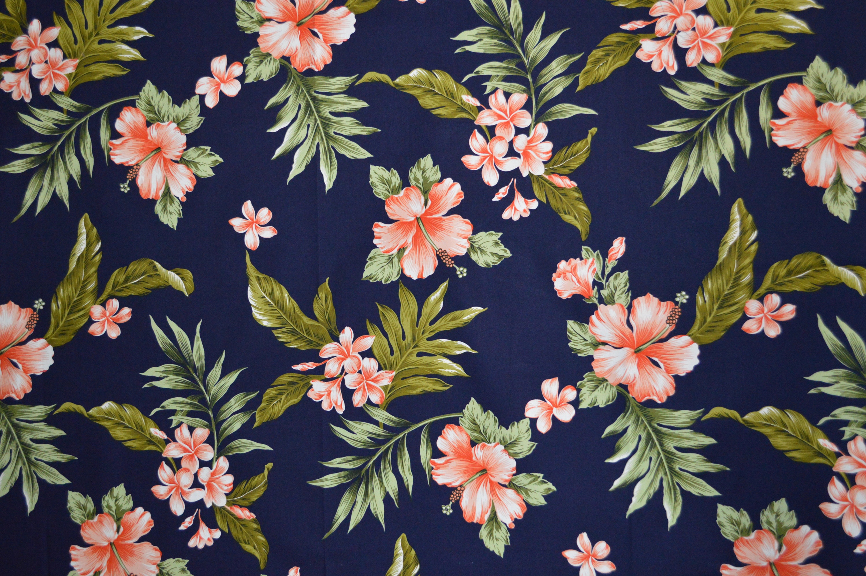Nohea Turquoise and Cream Fabric Vintage Hawaiian Print Fabric By the Yard 
