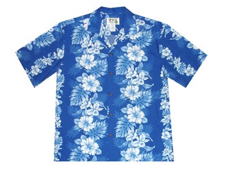Camicia hawaiana da uomo - Realizzata a mano alle Hawaii: camicia estiva con stampa di ibisco per le vacanze al mare, perfetta come regalo di compleanno, per gruppi, per la festa del papà.