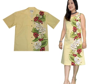 Matching Hawaiian Cotton Outfit – Tropical Floral Shirt and Dress