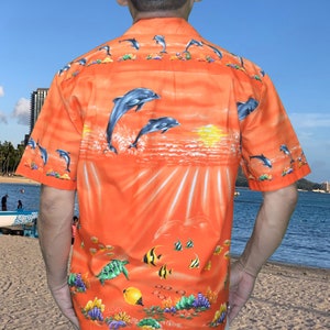 Men’s Hawaiian Cotton Shirt – Sea Paradise Aloha Shirt – Gifts for Him, Birthdays, Father’s Day – Made in Hawaii Luau Outfit