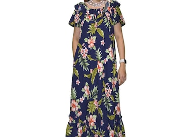Hawaiian-Made Long Muumuu Dress with Puff Sleeve, Elegant Design, and One Pocket - Ideal for Casual Chic or a Perfect Gift