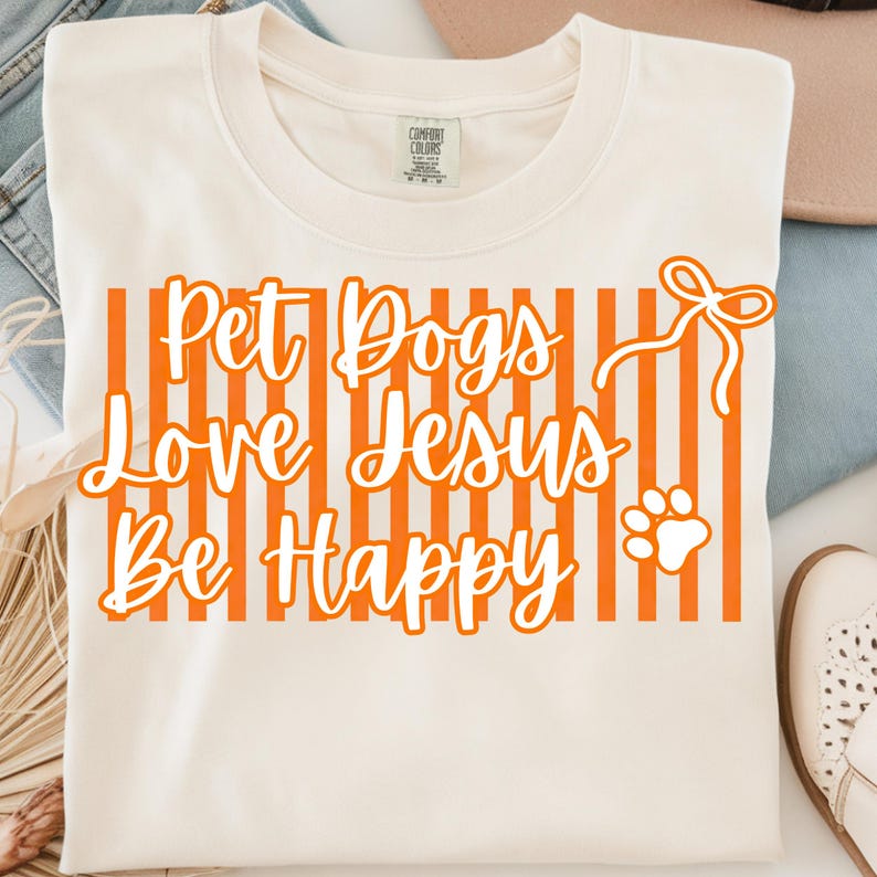 Dog PNG Bundle, Pet Dogs Love Jesus Be Happy, Vibrant Preppy Striped ...
