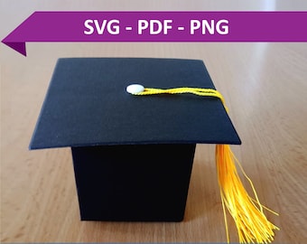 Boite cadeau fêtes des diplômes fichiers à télécharger SVG and PDF pour machines de découpe, boite cadeau diplômés de l'université chapeau