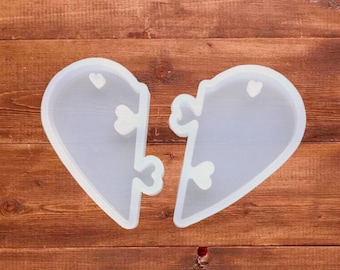 Connected heart silicone mould, Heart silicone mold , heart resin mould,  split heart mould for resin casting and jewelry making