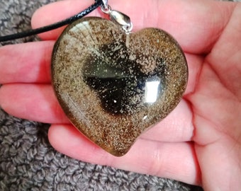 Handmade resin heart pendant with stainless steel silver chain, puffy heart necklace, Alcohol ink art, jewelry Christmas gift idea for her