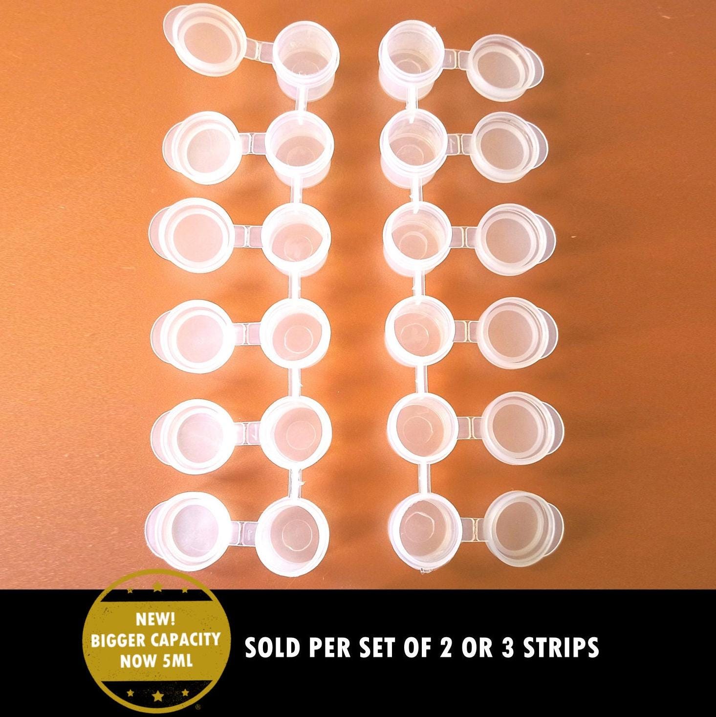 Paint container strips sets 5ml with lids -6 pots per strip, paint storage cups,plastic paint pots for painting projects,reusable paint jars