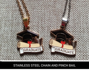 Graduate black cap necklace with stainless steel gold silver chain, Graduate souvenir gift, Graduation gift idea, Graduation day jewelry