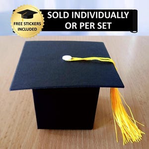 Cajas de regalo con birrete de graduación, juego de cajas de regalo para fiesta de graduación en 3D, caja de regalo con birrete de graduado, kit de caja de regalo con birrete de graduado en cartón negro